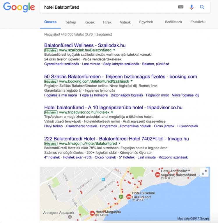 AdWords hirdetések a Google keresési listában